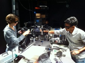 Lauren and Gali playing with lasers Building microscopes!